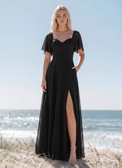 Sweetheart Short Sleeves Bridesmaid Dresses With Open Back