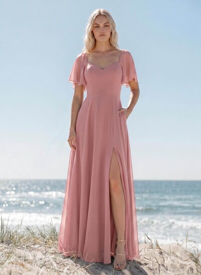 Sweetheart Short Sleeves Bridesmaid Dresses With Open Back