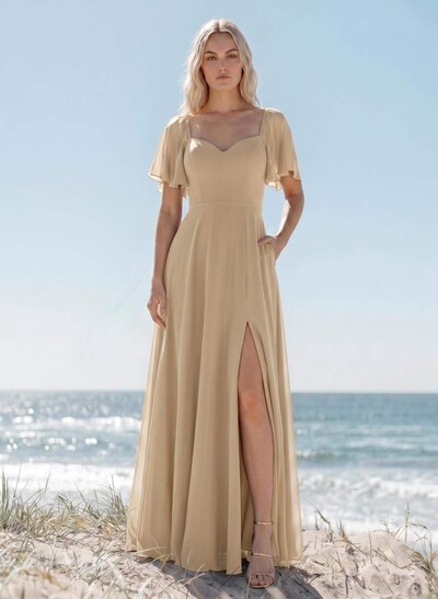 Sweetheart Short Sleeves Bridesmaid Dresses With Open Back