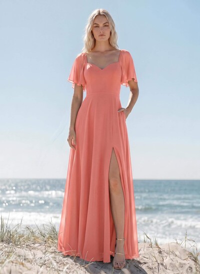 Sweetheart Short Sleeves Bridesmaid Dresses With Open Back