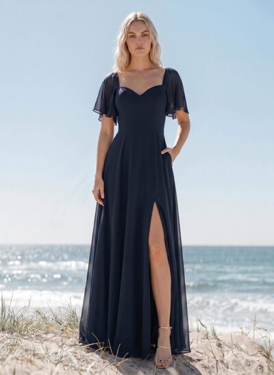 Sweetheart Short Sleeves Bridesmaid Dresses With Open Back
