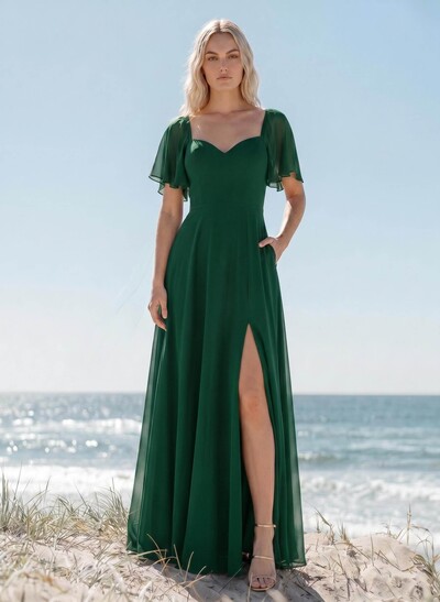 Sweetheart Short Sleeves Bridesmaid Dresses With Open Back