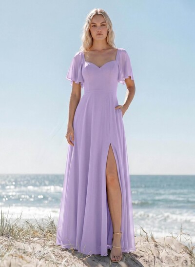 Sweetheart Short Sleeves Bridesmaid Dresses With Open Back