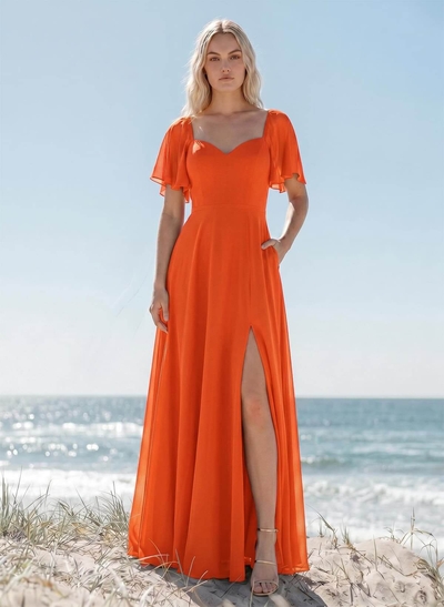 Sweetheart Short Sleeves Bridesmaid Dresses With Open Back