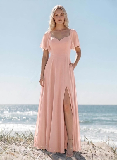 Sweetheart Short Sleeves Bridesmaid Dresses With Open Back