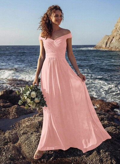 Off-The-Shoulder A-Line Bridesmaid Dresses With Ruffle