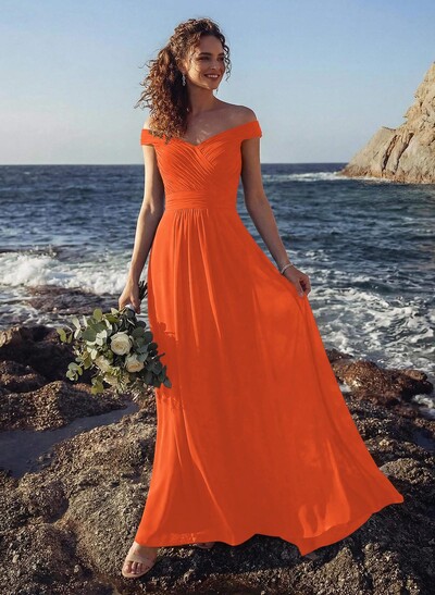 Off-The-Shoulder A-Line Bridesmaid Dresses With Ruffle