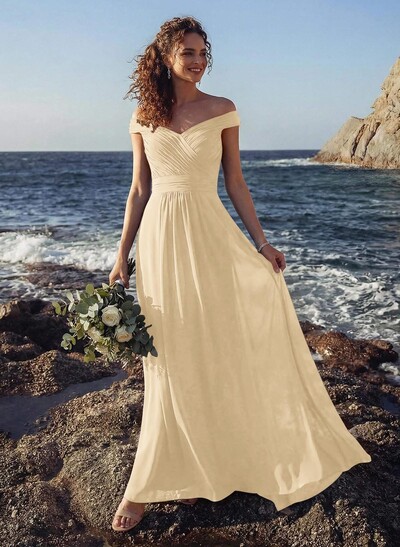 Off-The-Shoulder A-Line Bridesmaid Dresses With Ruffle