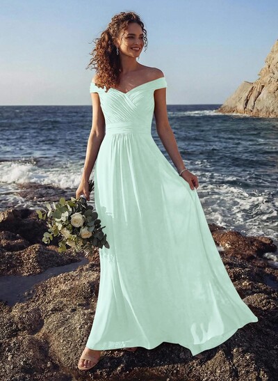 Off-The-Shoulder A-Line Bridesmaid Dresses With Ruffle