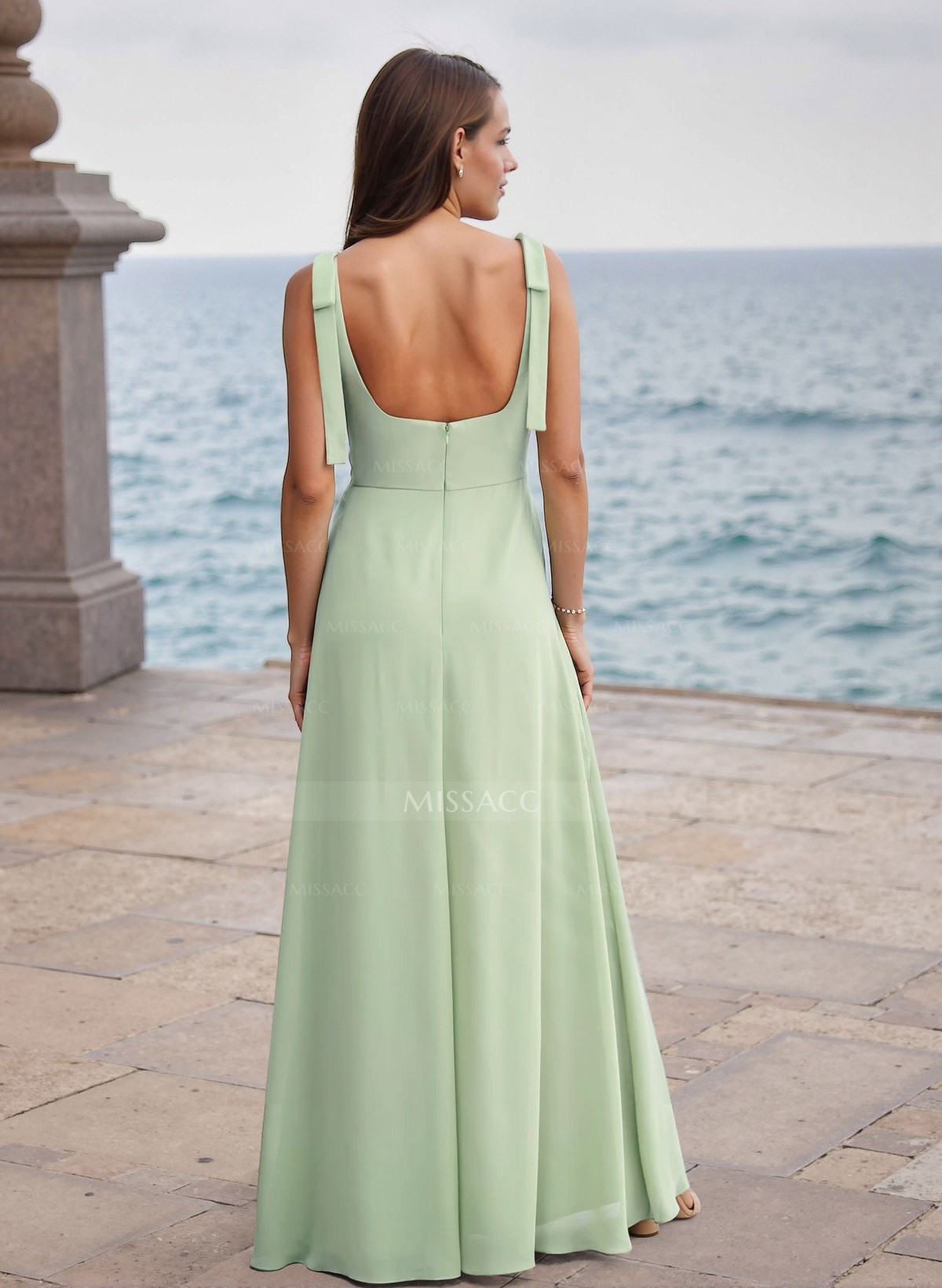 Square Neckline A-Line Bridesmaid Dresses With Bows