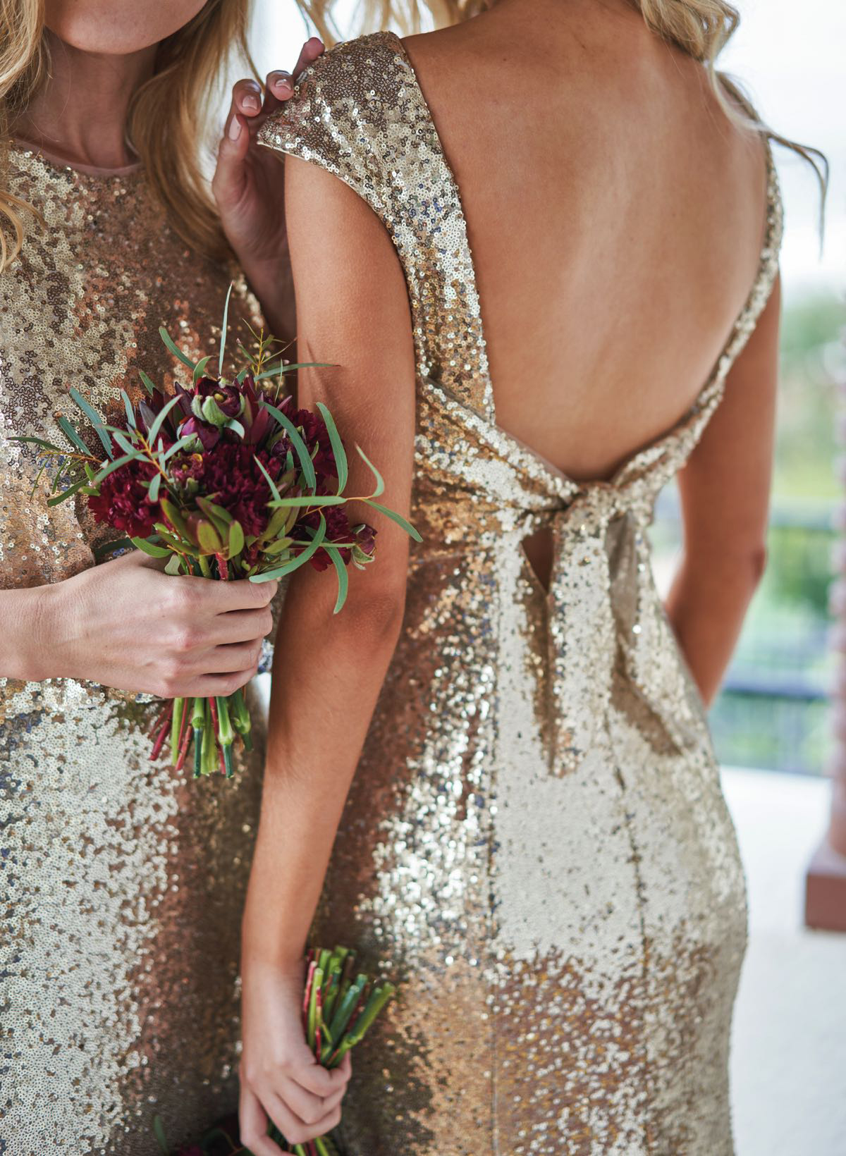 Champagne Sequins Open Back Bridesmaid Dresses With Trumpet/Mermaid