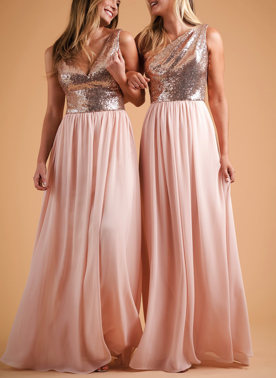 One-Shoulder Sequined Pink Bridesmaid Dresses 