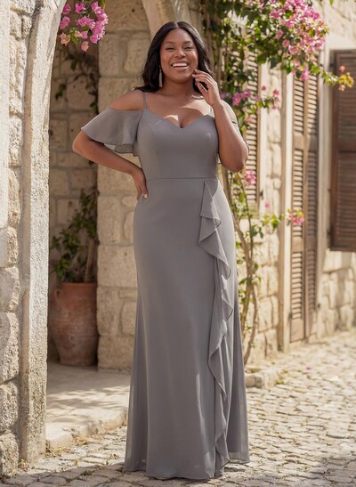 Cascading Ruffles Sheath/Column Bridesmaid Dresses With Chiffon