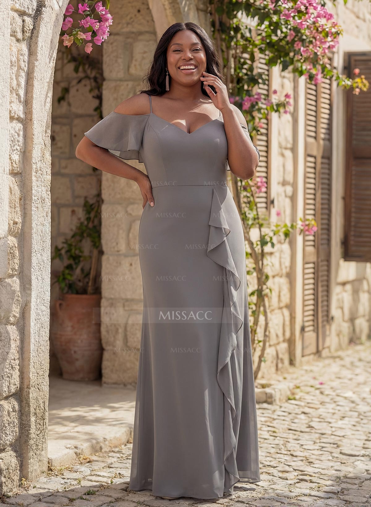 Cascading Ruffles Sheath/Column Bridesmaid Dresses With Chiffon