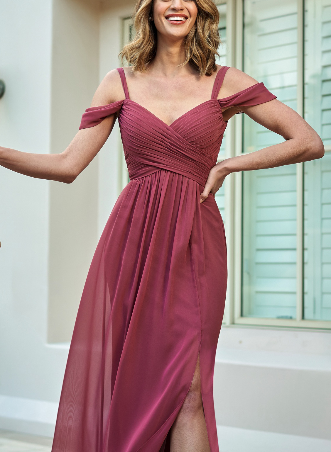 Cold Neckline A-Line Bridesmaid Dresses With Ruffle