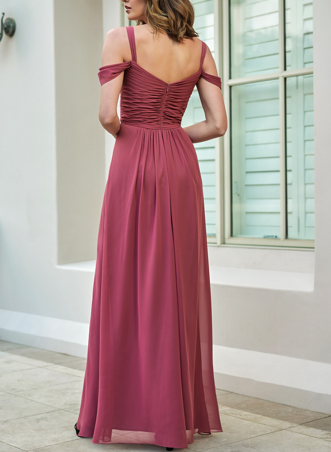 Cold Neckline A-Line Bridesmaid Dresses With Ruffle
