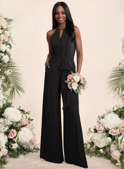 Jumpsuit/Pantsuit Elegant Bridesmaid Dresses With Sash