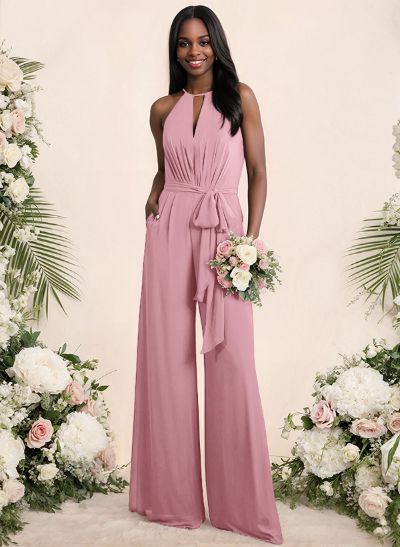 Jumpsuit/Pantsuit Elegant Bridesmaid Dresses With Sash