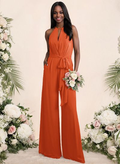 Jumpsuit/Pantsuit Elegant Bridesmaid Dresses With Sash