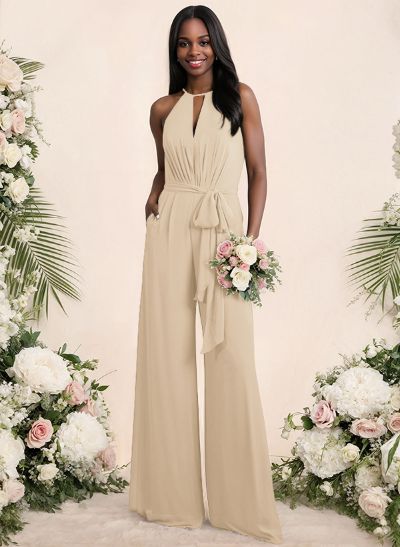 Jumpsuit/Pantsuit Elegant Bridesmaid Dresses With Sash