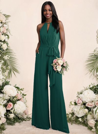 Jumpsuit/Pantsuit Elegant Bridesmaid Dresses With Sash