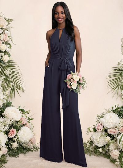 Jumpsuit/Pantsuit Elegant Bridesmaid Dresses With Sash