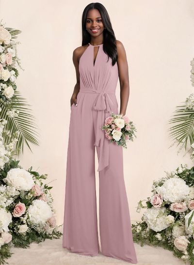 Jumpsuit/Pantsuit Elegant Bridesmaid Dresses With Sash