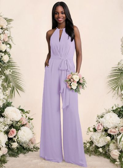 Jumpsuit/Pantsuit Elegant Bridesmaid Dresses With Sash