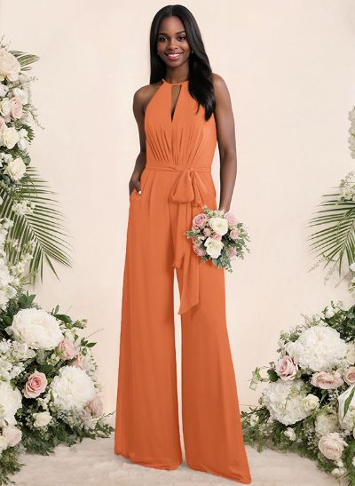 Jumpsuit/Pantsuit Elegant Bridesmaid Dresses With Sash