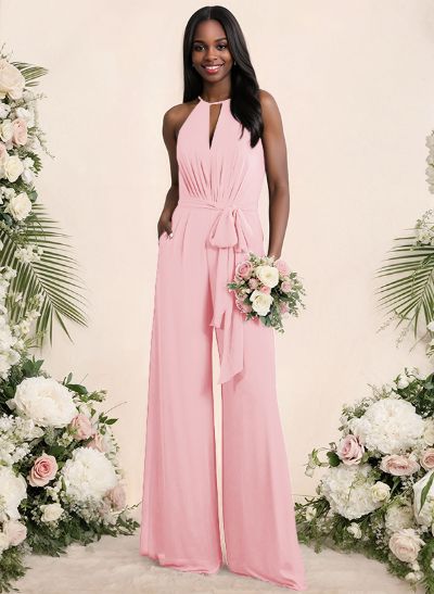 Jumpsuit/Pantsuit Elegant Bridesmaid Dresses With Sash