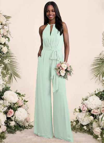Jumpsuit/Pantsuit Elegant Bridesmaid Dresses With Sash