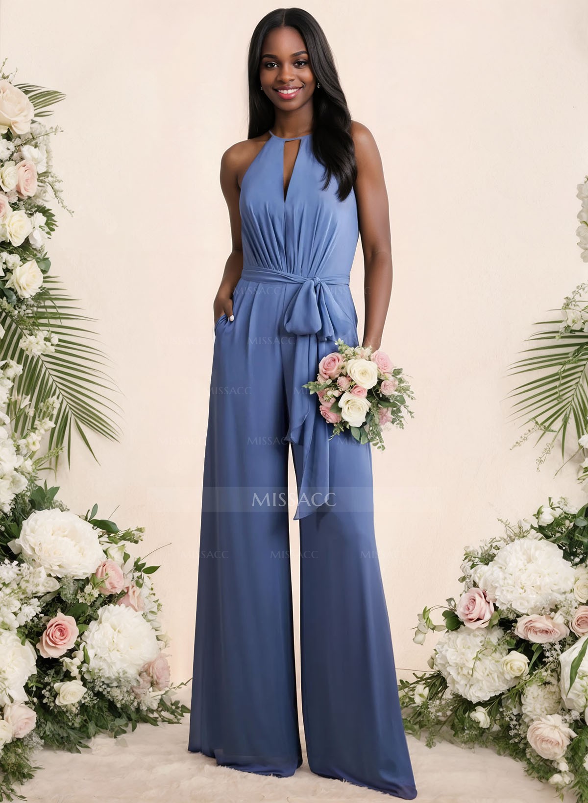 Jumpsuit/Pantsuit Elegant Bridesmaid Dresses With Sash