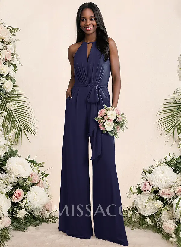 evening jumpsuits dress Jumpsuits Halter Evening Dresses Floor-length Prom Party Dress