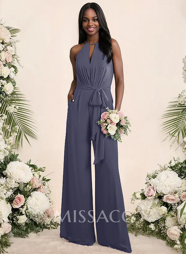 Jumpsuit/Pantsuit Elegant Bridesmaid Dresses With Sash - Missacc