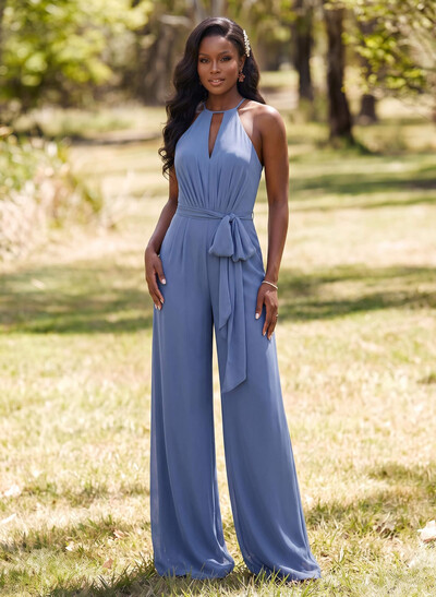 Jumpsuit/Pantsuit Elegant Bridesmaid Dresses With Sash