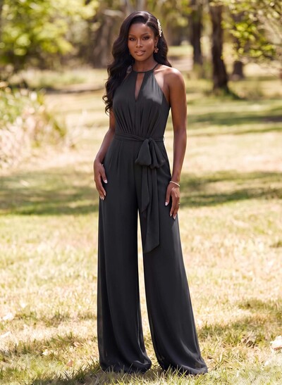 Jumpsuit/Pantsuit Elegant Bridesmaid Dresses With Sash