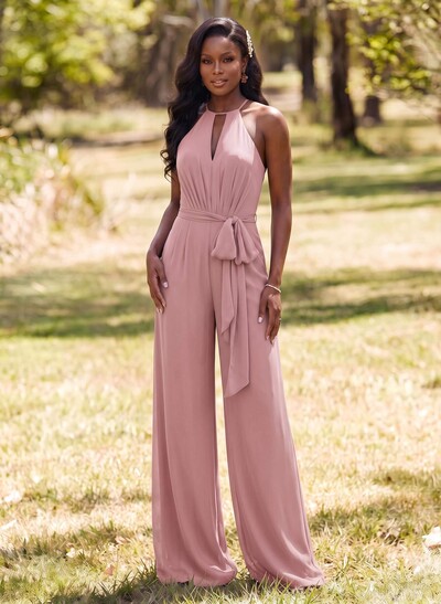 Jumpsuit/Pantsuit Elegant Bridesmaid Dresses With Sash