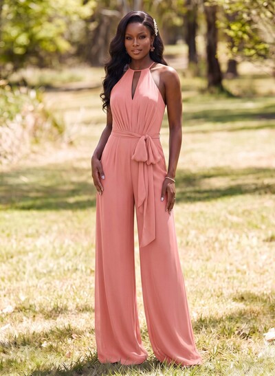 Jumpsuit/Pantsuit Elegant Bridesmaid Dresses With Sash