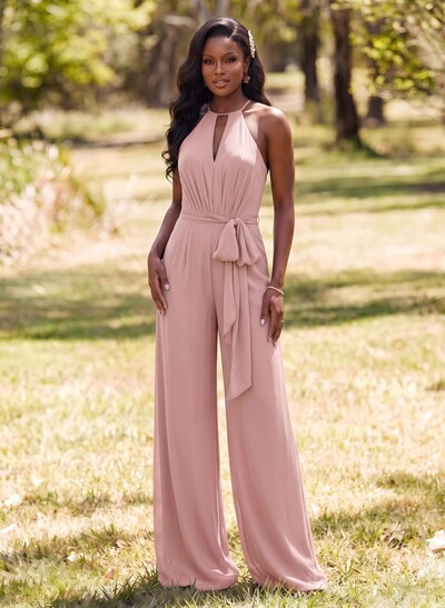 Jumpsuit/Pantsuit Elegant Bridesmaid Dresses With Sash