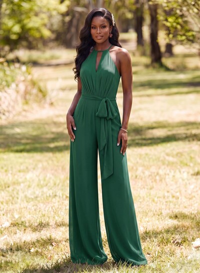 Jumpsuit/Pantsuit Elegant Bridesmaid Dresses With Sash