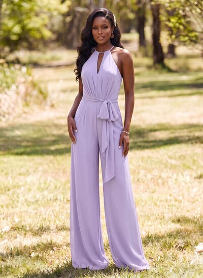 Jumpsuit/Pantsuit Elegant Bridesmaid Dresses With Sash
