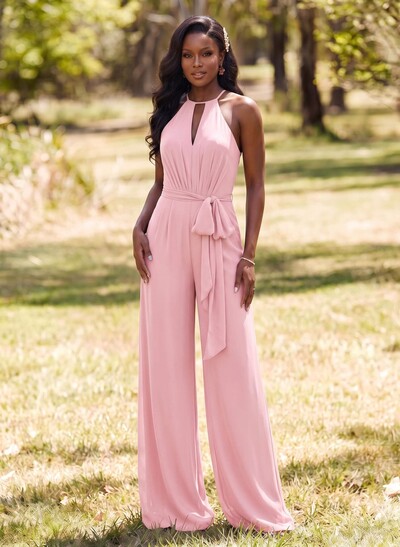 Jumpsuit/Pantsuit Elegant Bridesmaid Dresses With Sash