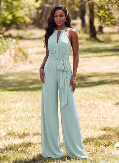 Jumpsuit/Pantsuit Elegant Bridesmaid Dresses With Sash