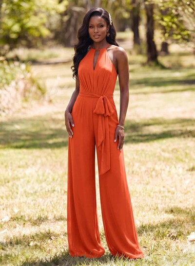 Jumpsuit/Pantsuit Elegant Bridesmaid Dresses With Sash