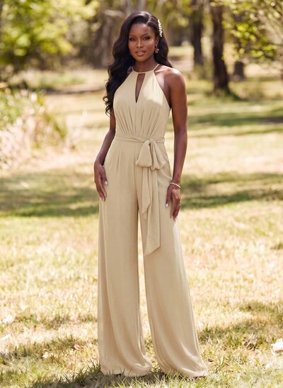 Jumpsuit/Pantsuit Elegant Bridesmaid Dresses With Sash