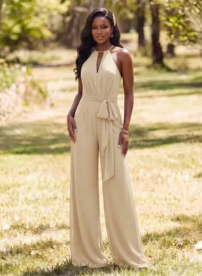 Jumpsuit/Pantsuit Elegant Bridesmaid Dresses With Sash