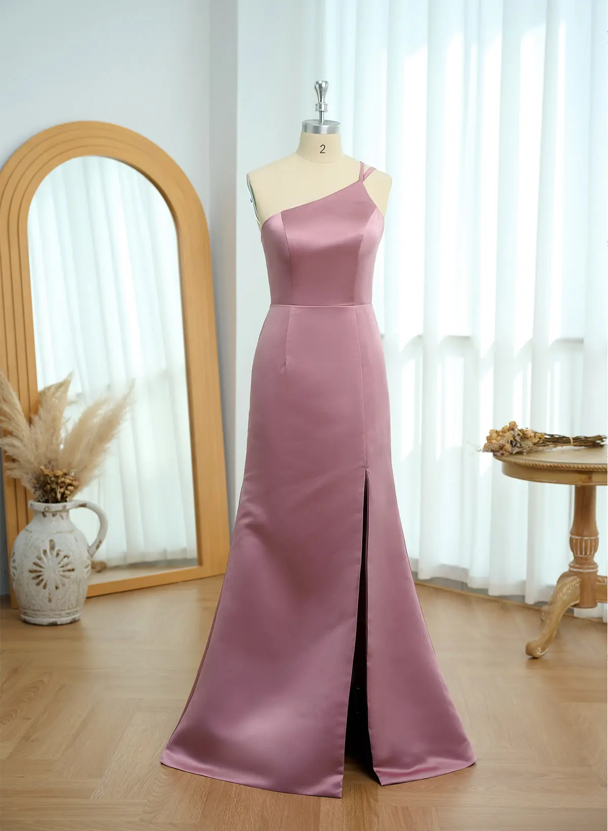 One-Shoulder Trumpet/Mermaid Satin Bridesmaid Dresses
