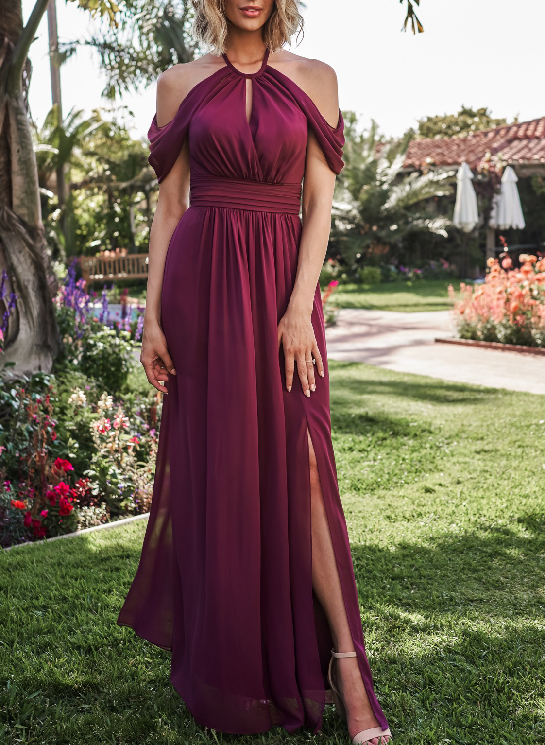 Off-The-Shoulder A-Line Bridesmaid Dresses With Open Back Chiffon
