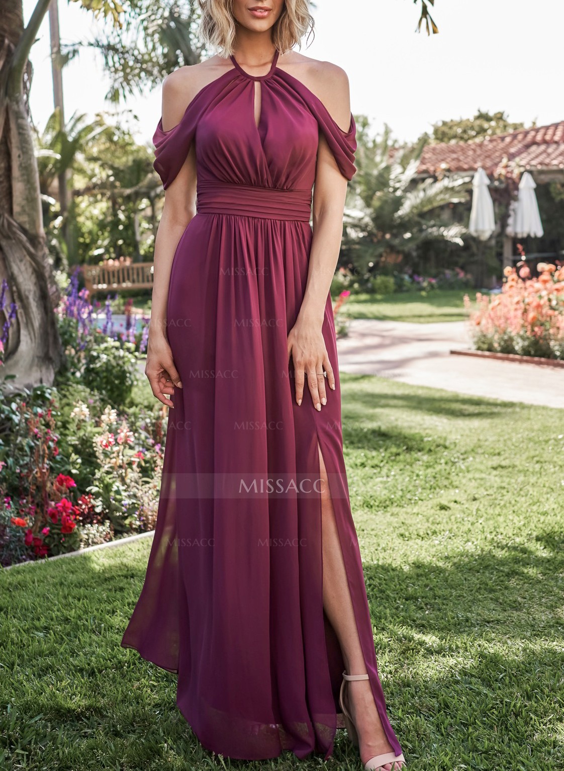 Off-The-Shoulder A-Line Bridesmaid Dresses With Open Back Chiffon