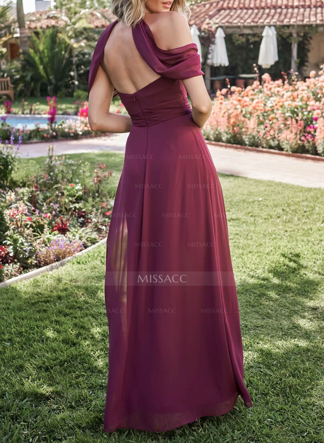 Off-The-Shoulder A-Line Bridesmaid Dresses With Open Back Chiffon